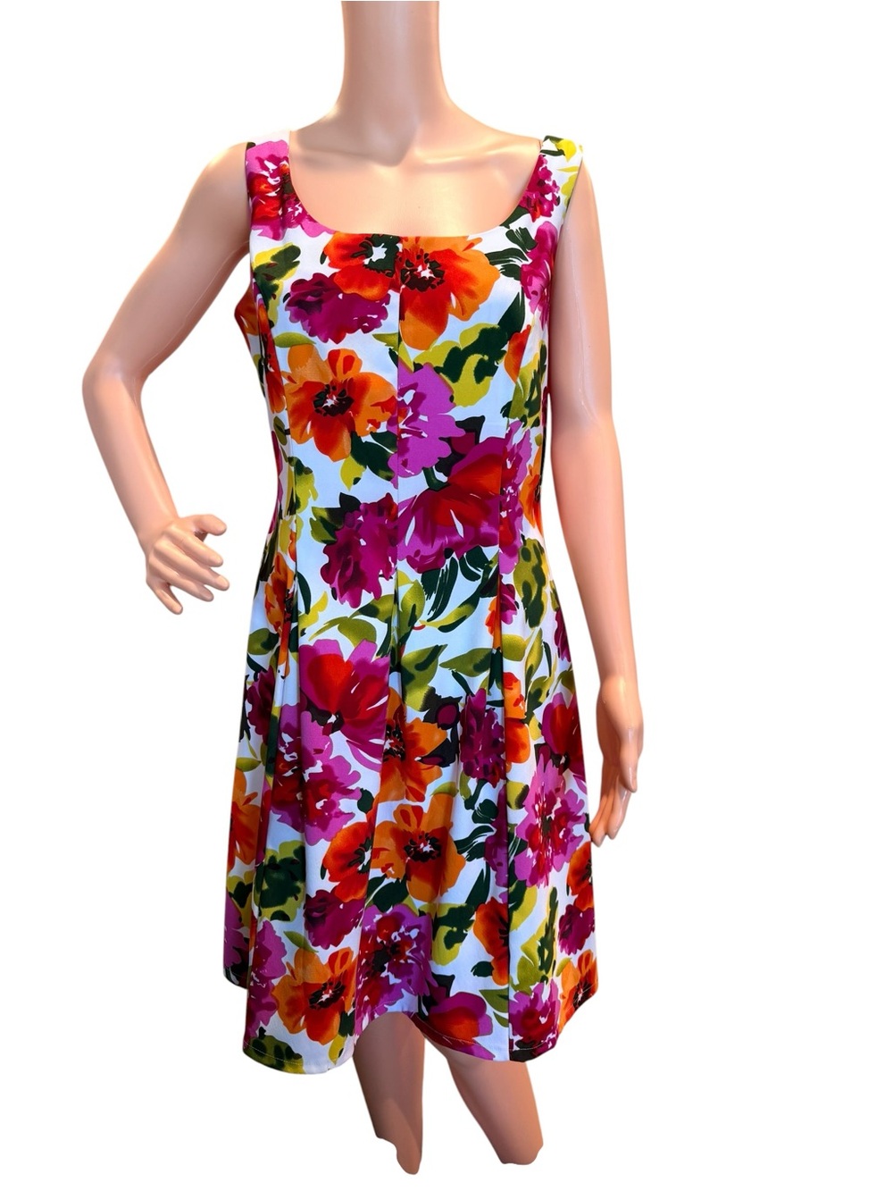 Ronni Nicole Floral Midi Dress Tropical Full Skirt White Orange Pink Red Size 10 - Picture 8 of 8